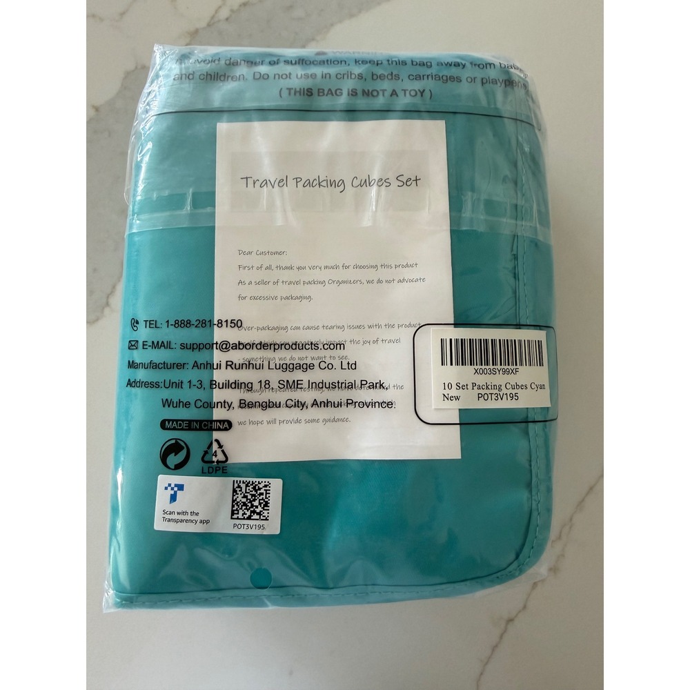 Aborder Products 10 Piece Travel Packing Cubes Set Cyan Blue POT3V195 New